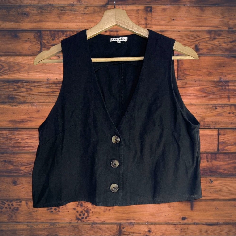 Reformation Black Linen V-Neck Vest Medium
